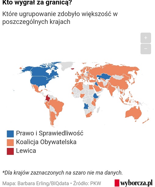 Mapka wybory 2019 Polacy na swiecie, Gazeta Wyborcza_2
